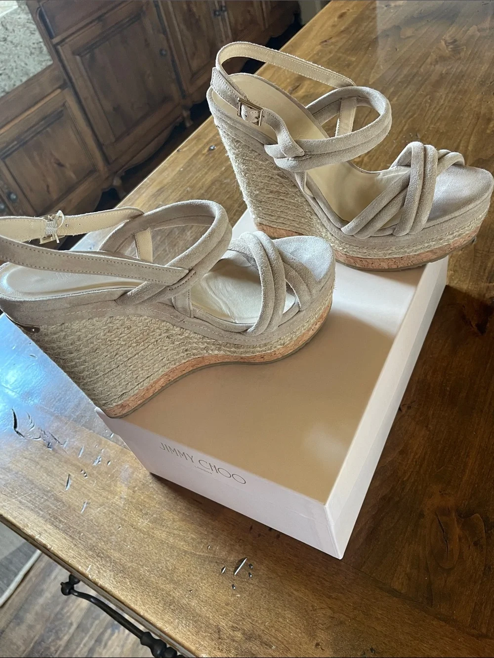 JIMMY CHOO Tan Nomad Nadym Suede Espadrille Platform Sandal 37